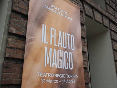 TURIN, ITALY - CIRCA Nisan 2023: Il flauto magico translation The Magic Flute at Teatro Regio Royal Theatre