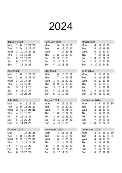 Kalender 2024 Engelska — Stock vektor