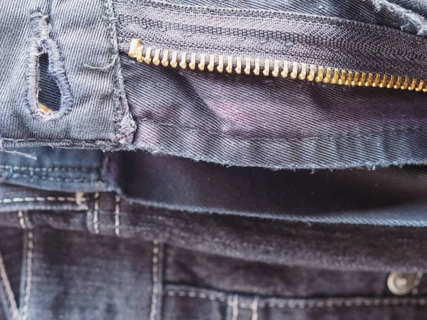 Industriële Stijl Originele Amerikaanse Blauwe Jeans Stof Ritssluiting — Stockfoto