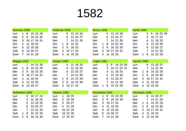 Календарь 1582 Года Показывающий Переход Юлианского Григорианскому Календарю Пропуская Дней — стоковый вектор