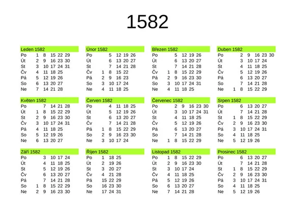 Kalendář Roku 1582 Zobrazující Přechod Juliánského Gregoriánský Kalendář Přeskočením Dní — Stockový vektor