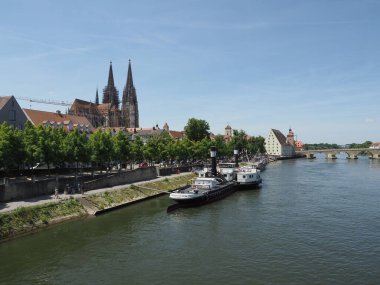 REGENSBURG, GERMANY - CIRCA HAZİRAN 2022: Tuna Nehri manzarası