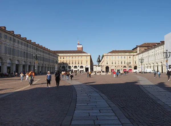Turin Italië Circa September 2022 Mensen Het Plein Piazza San — Stockfoto