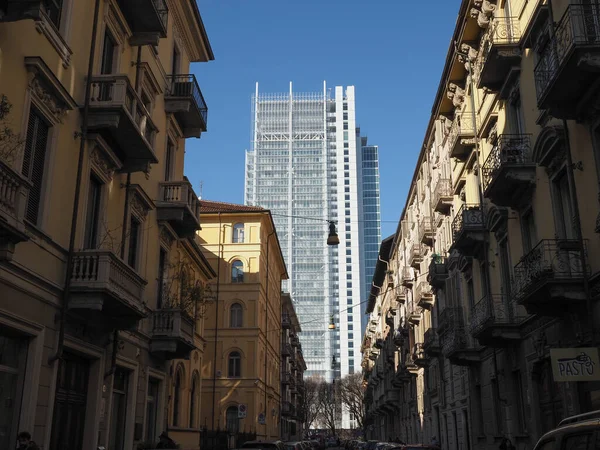 Turin Italy Circa January 2023 Intesa San Paolo Headquarters Skyscraper — Fotografia de Stock