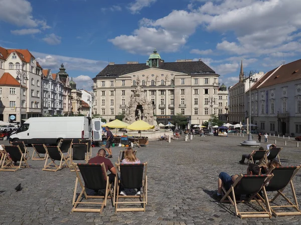 Stock image BRNO, CZECH REPUBLIC - CIRCA SEPTEMBER 2022: People in Zelny trh translation Cabbage market square