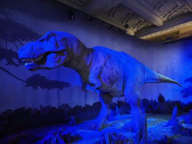 LONDON, İngiltere - Haziran 09, 2023: Doğal Tarih Müzesinde Animasyon Tyrannosaurus Rex