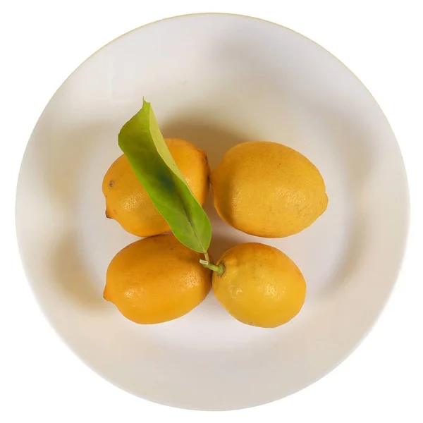 Four Lemons Dish Isolated White Background — Stock Photo, Image
