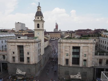 TURIN, İTALYA - 11 Haziran 2023: Piazza San Carlo 'nun havadan görünüşü St Charles Meydanı