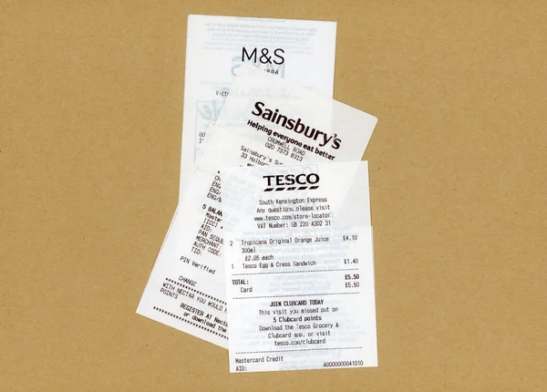 Londres Reino Unido Junio 2023 Recibo Los Supermercados Británicos Tesco — Foto de Stock