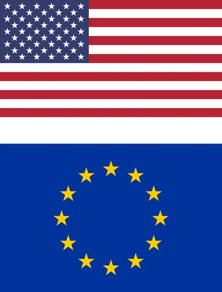 Σημαίες Των Ηνωμένων Πολιτειών Της Αμερικής Και Της Ευρωπαϊκής Ένωσης — Φωτογραφία Αρχείου