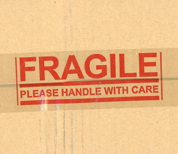 Fragile Please Handle Care Brown Corrugated Cardboard Box — Stock Photo, Image