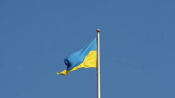 Bandera Nacional Ucraniana Ucrania Europa Sobre Cielo Azul — Foto de Stock