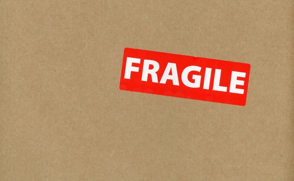 Etiqueta Frágil Una Caja Cartón Ondulado — Foto de Stock