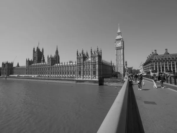 Londýn Června 2023 Domy Parlamentu Alias Westminsterský Palác Černobílé Barvě — Stock fotografie