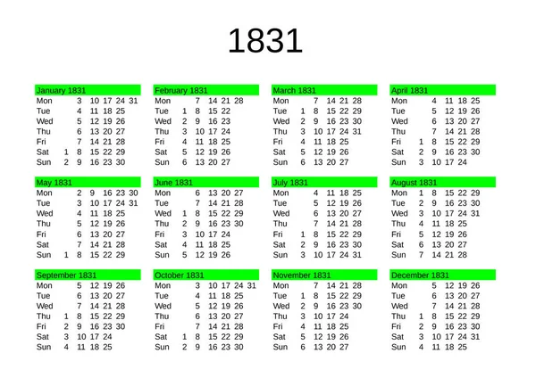 Calendar Year 1831 English Language — Stock Vector