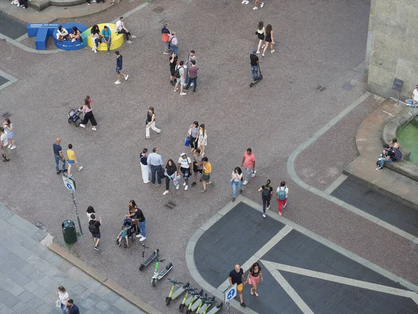 Turin Italien Juni 2023 Luftaufnahme Der Menschen Auf Der Piazza — Stockfoto