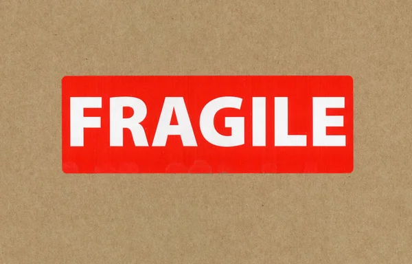 Etiqueta Frágil Una Caja Cartón Ondulado — Foto de Stock