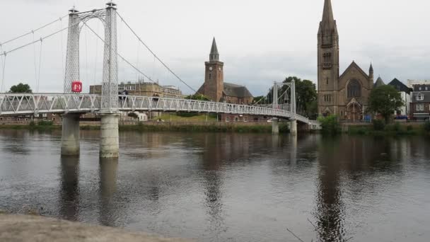 Inverness Settembre 2023 Greig Street Ponte Sospeso Sul Fiume Ness — Video Stock