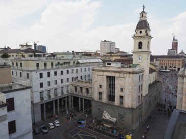 TURIN, İTALYA - 11 Haziran 2023: Piazza San Carlo 'nun havadan görünüşü St Charles Meydanı
