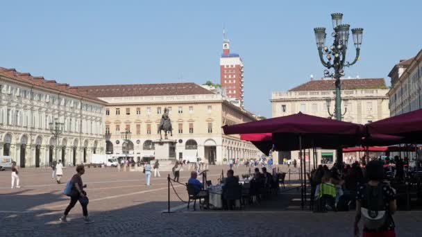 Turin Italien Oktober 2023 Personer Piazza San Carlo — Stockvideo