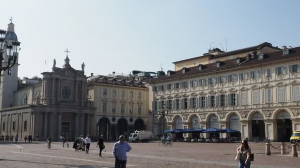 Turin Itália Outubro 2023 Pessoas Piazza San Carlo — Vídeo de Stock