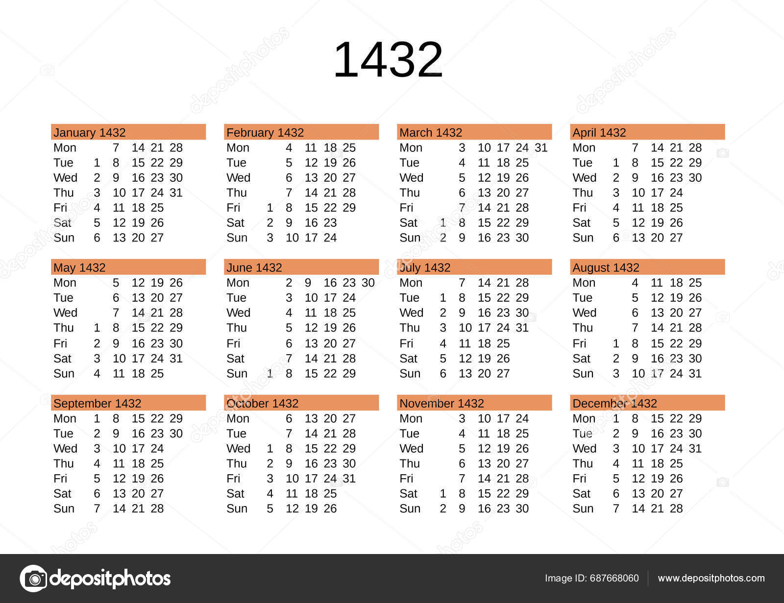 Calendar Year 1432 English Language Stock Vector by ©claudiodivizia