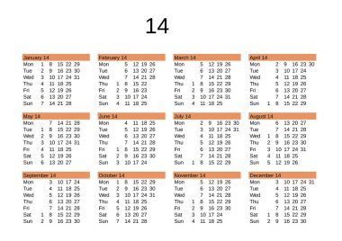 İngilizce 14. yılın takvimi