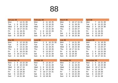 İngilizce 88. yılın takvimi