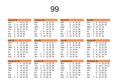 İngilizce yıl 99 takvimi