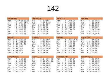 İngilizce 142 yılının takvimi