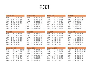 İngilizce takvim 233