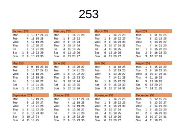 İngilizce 253 yılının takvimi