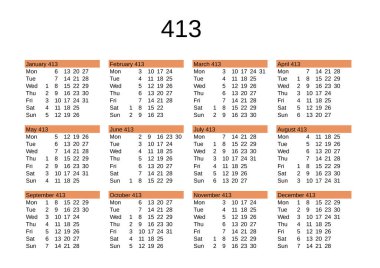 İngilizce 413 yılının takvimi