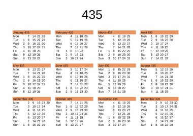 İngilizce 435 yılının takvimi