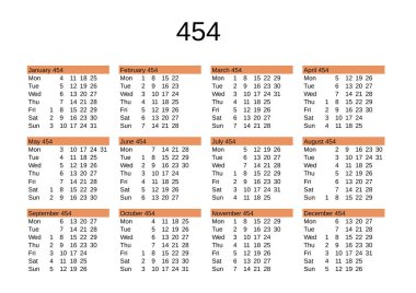 İngilizce 454 yılının takvimi