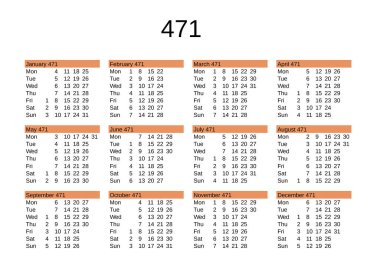 İngilizce 471 yılının takvimi