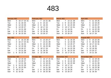 İngilizce 483 yılının takvimi