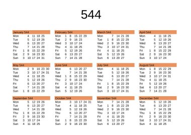 İngilizce 544 yılının takvimi