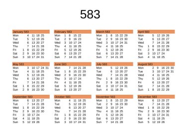 İngilizce 583 yılının takvimi