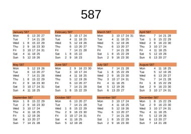 İngilizce 587 yılının takvimi