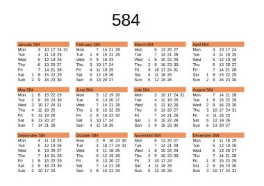 İngilizce 584 yılının takvimi