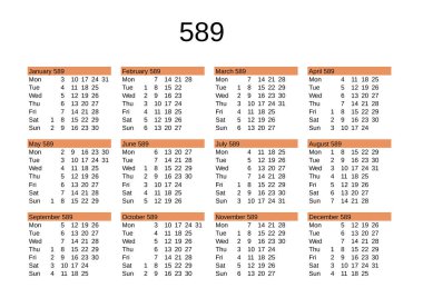 İngilizce 589 yılı takvimi.