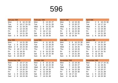 İngilizce 596 yılının takvimi