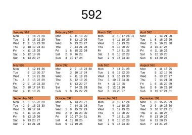 İngilizce 592 yılının takvimi