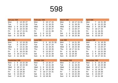 İngilizce 598 yılının takvimi