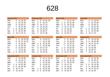 İngilizce 628 yılının takvimi
