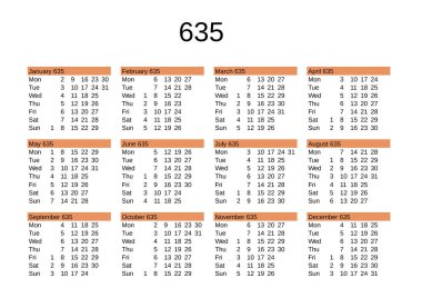 İngilizce 635 yılının takvimi