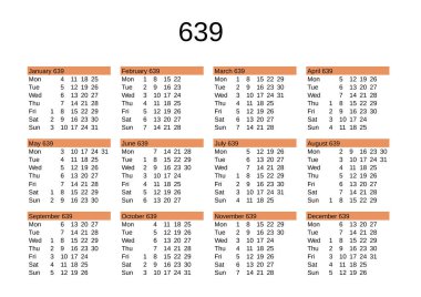 İngilizce 639 yılının takvimi