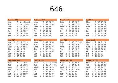 İngilizce 646 yılının takvimi