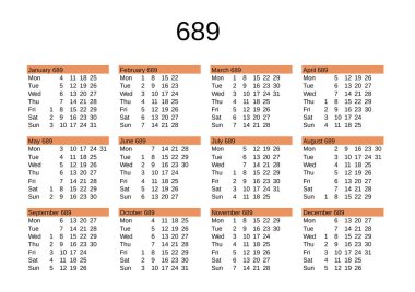 İngilizce 689 yılının takvimi